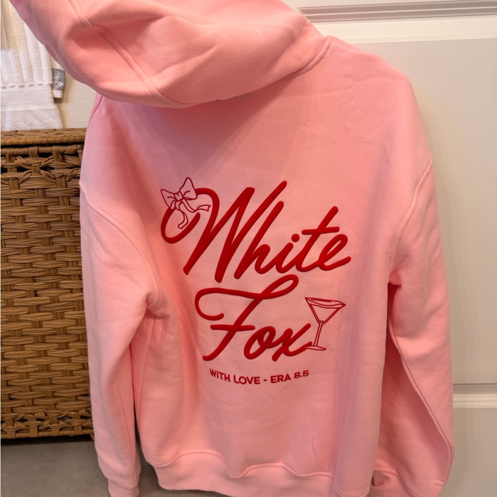 White Fox Boutique Pink Hoodie with Red Logo NWOT - Picture 3 of 3